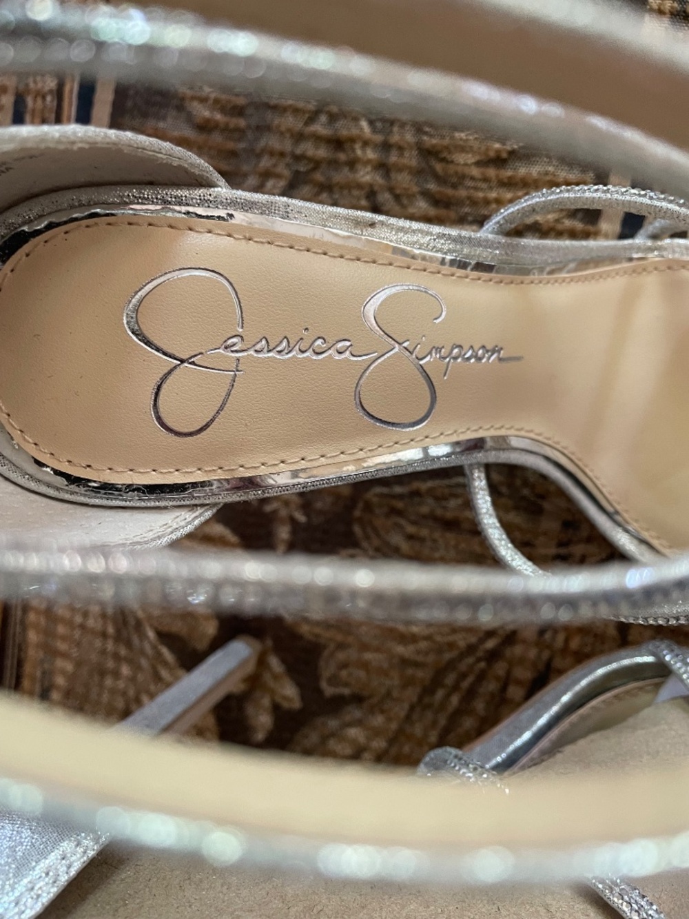 NWT Jessica Simpson Josy Rhinestone Strappy Stiletto Sandals Silver Size 6.5 - Picture 15 of 16